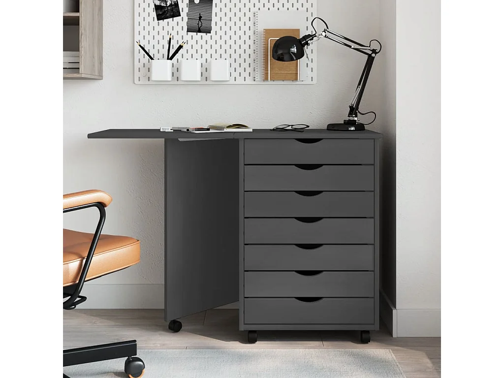 Armoire roulante avec bureau MOSS gris bois de pin solide FR36551