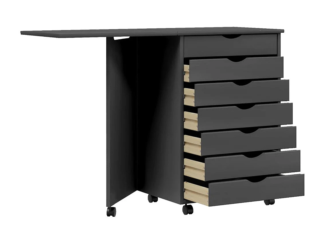 Armoire roulante avec bureau MOSS gris bois de pin solide FR36551