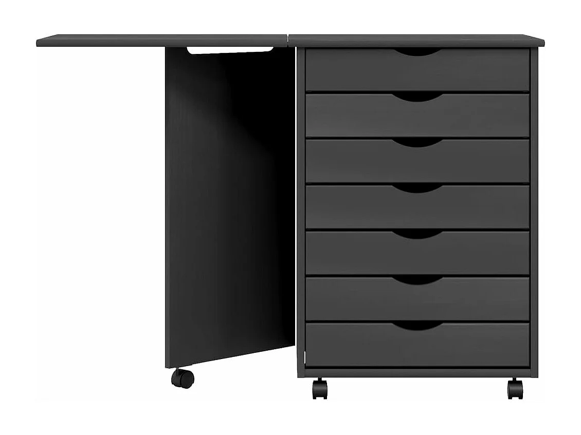 Armoire roulante avec bureau MOSS gris bois de pin solide FR36551