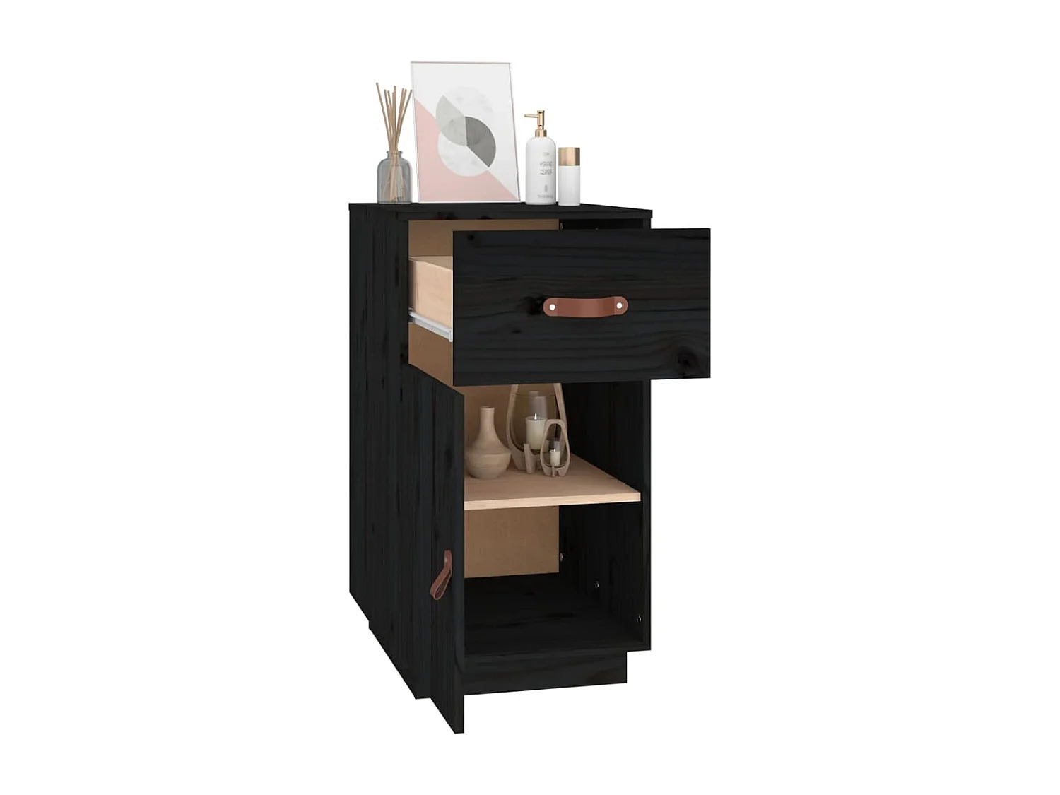 Armoire de bureau Noir 40x50x75 cm Bois massif de pin FR78044