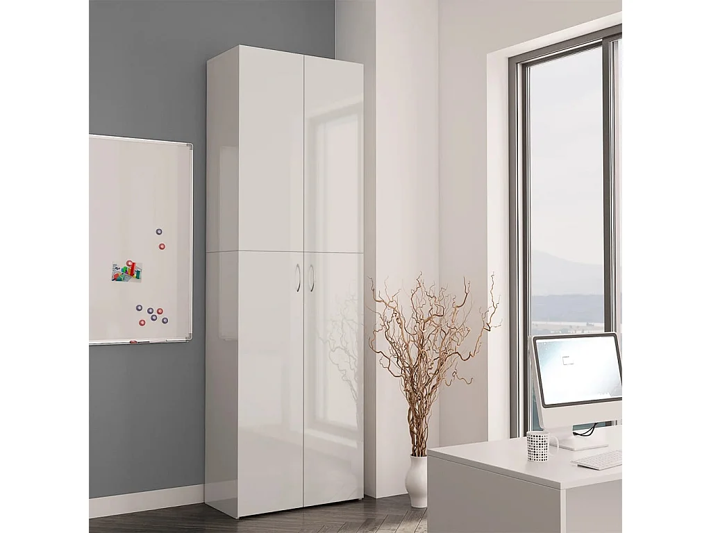 Armoire de bureau Blanc brillant 60x32x190 cm Bois d'ingénierie FR90212
