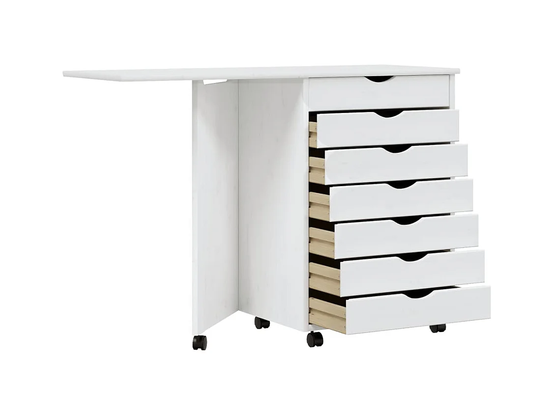 Armoire roulante avec bureau MOSS blanc bois de pin solide FR38552