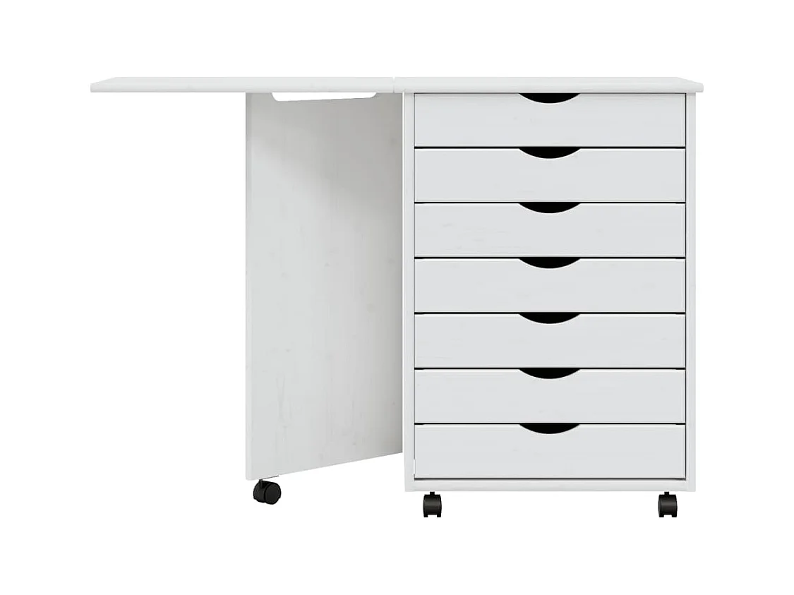Armoire roulante avec bureau MOSS blanc bois de pin solide FR38552