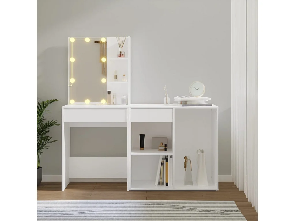Coiffeuse à LED avec armoire Blanc Bois d'ingénierie FR61902