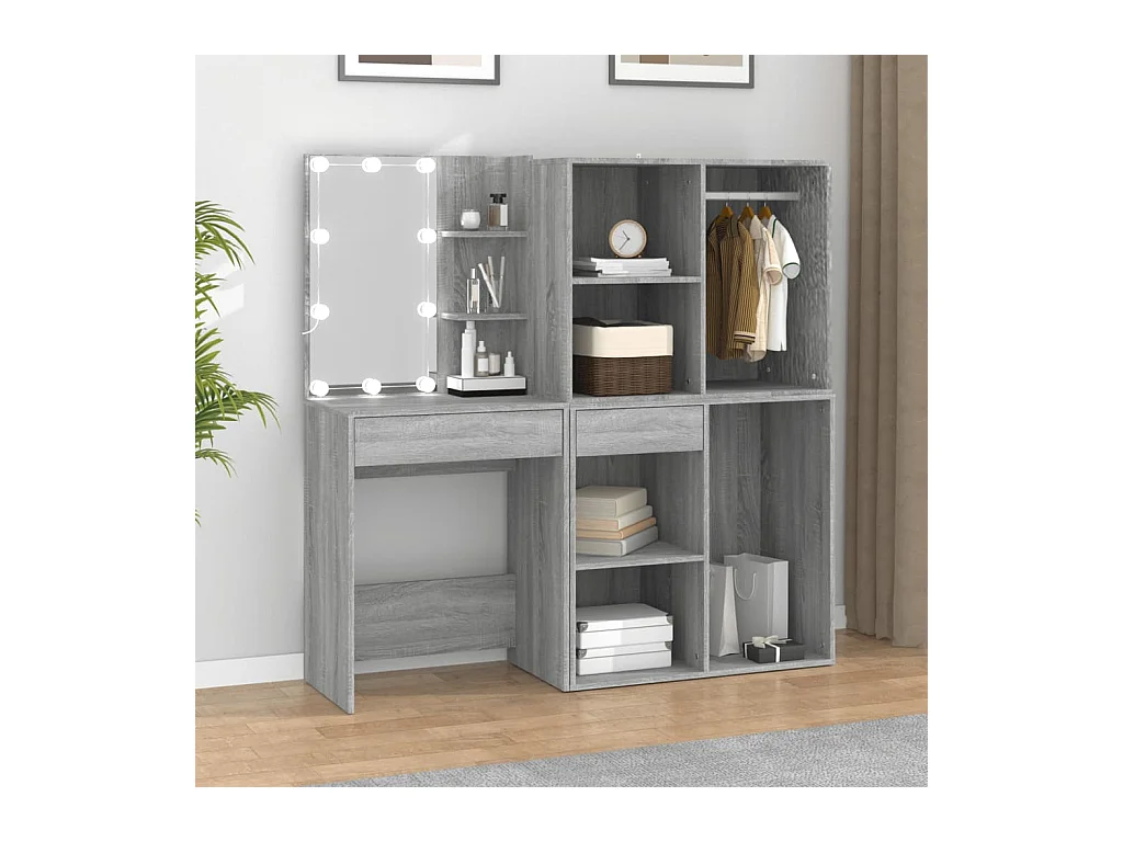 Tocador con LED y armario madera contrachapada gris Sonoma ES727261