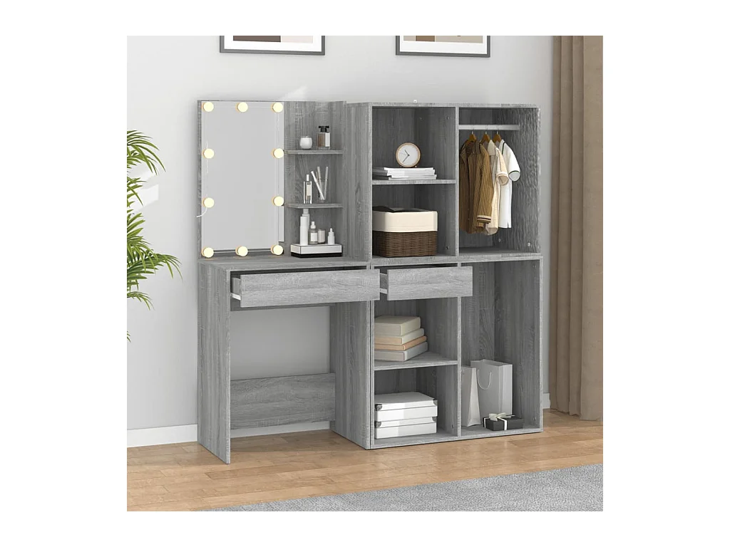 Coiffeuse à LED avec armoires Sonoma gris Bois d'ingénierie FR39318