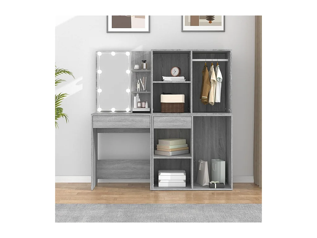 Coiffeuse à LED avec armoires Sonoma gris Bois d'ingénierie FR39318
