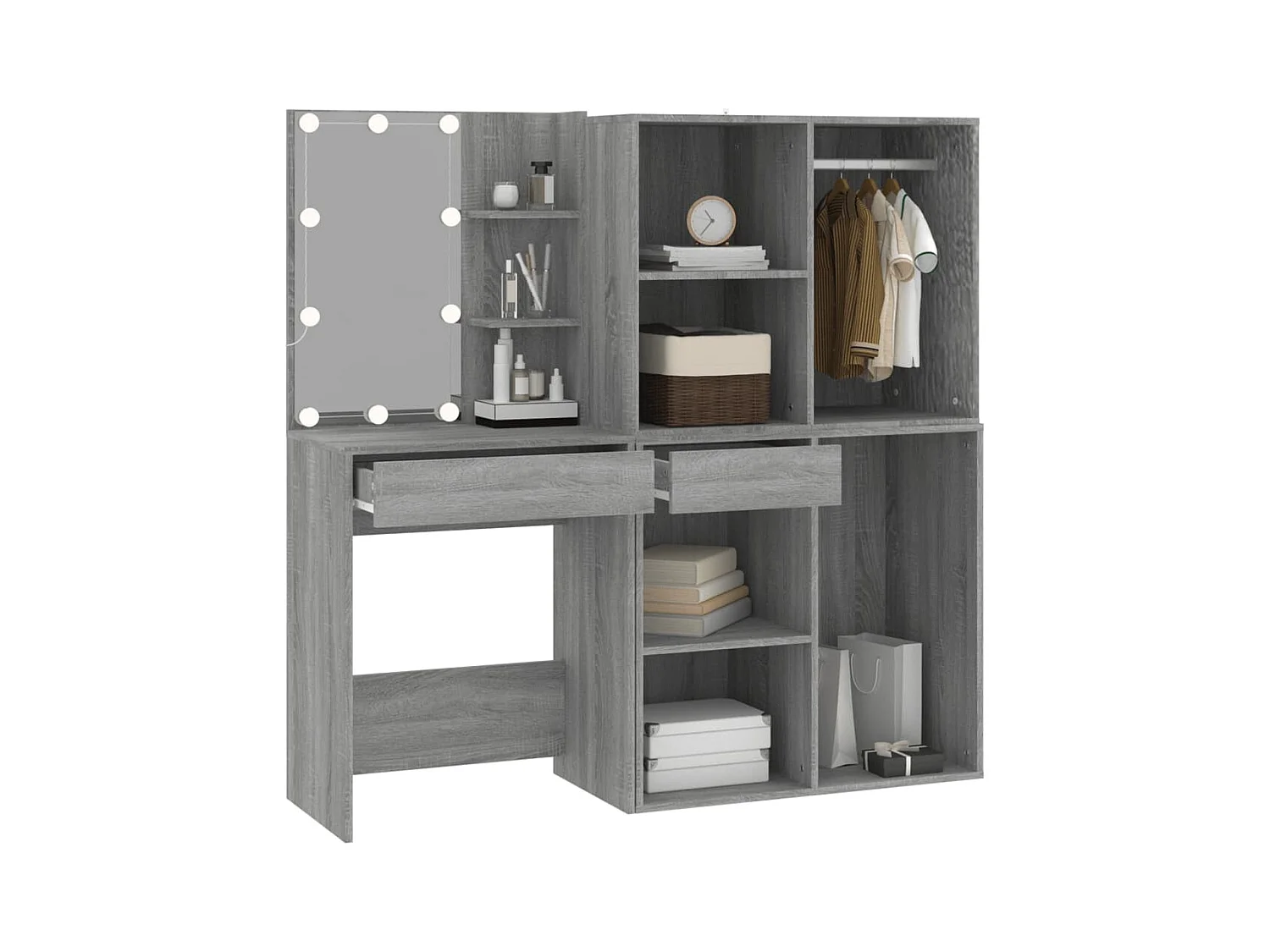 Coiffeuse à LED avec armoires Sonoma gris Bois d'ingénierie FR39318