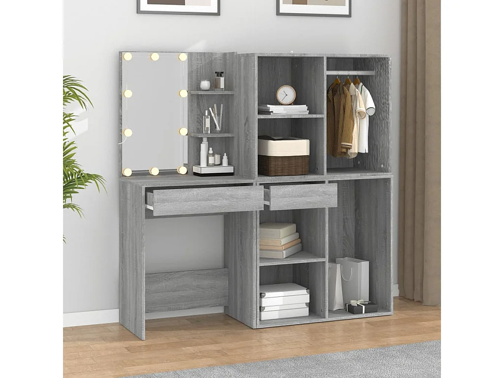 Coiffeuse à LED avec armoires Sonoma gris Bois d'ingénierie FR39318