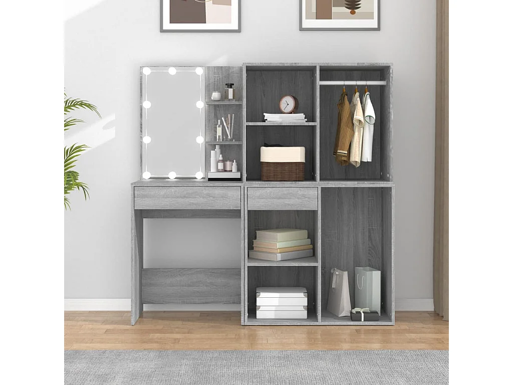 Coiffeuse à LED avec armoires Sonoma gris Bois d'ingénierie FR39318