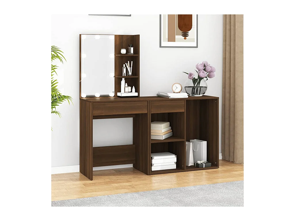 Coiffeuse à LED avec armoire Chêne marron Bois d'ingénierie FR70555