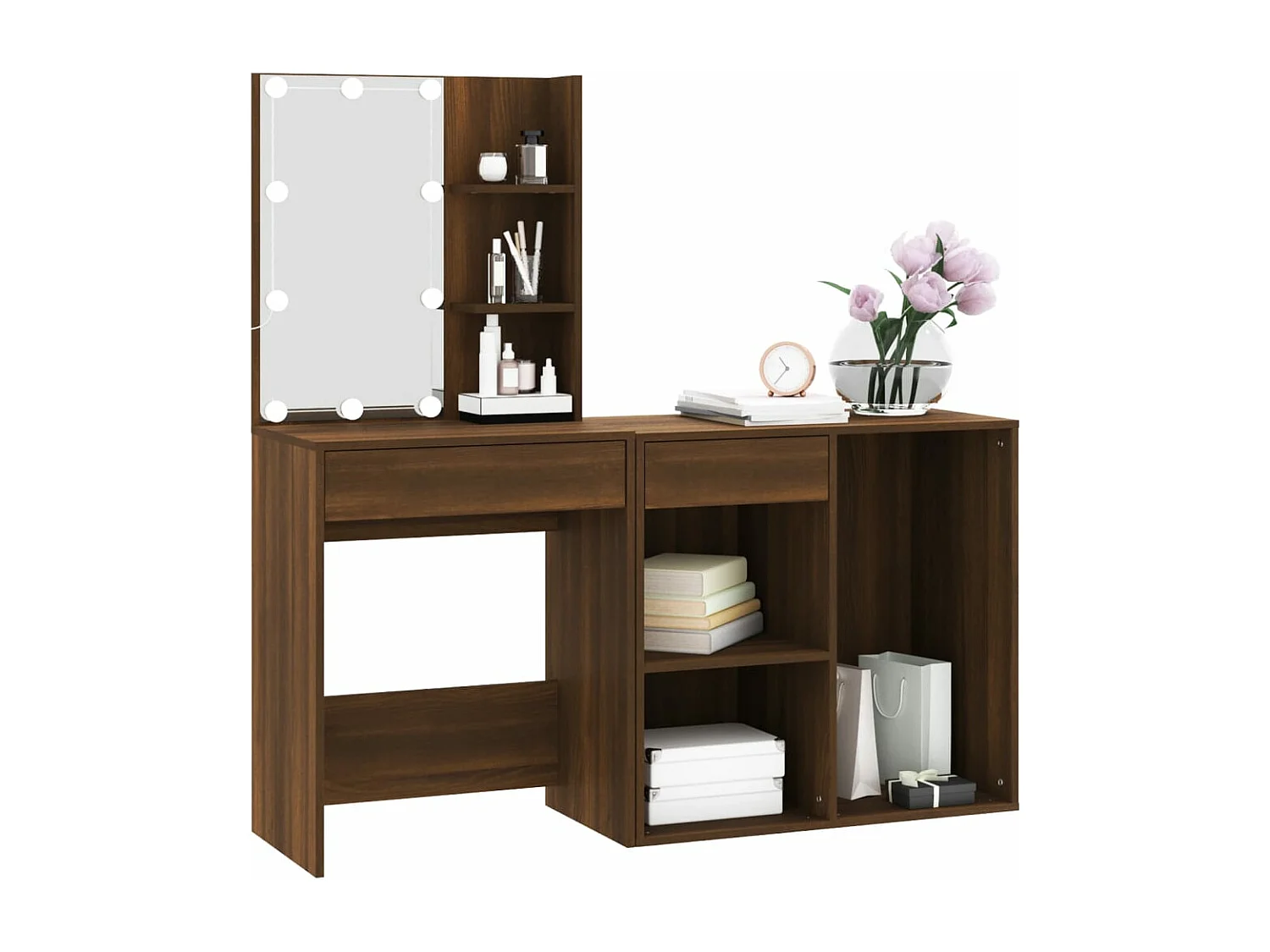 Coiffeuse à LED avec armoire Chêne marron Bois d'ingénierie FR70555