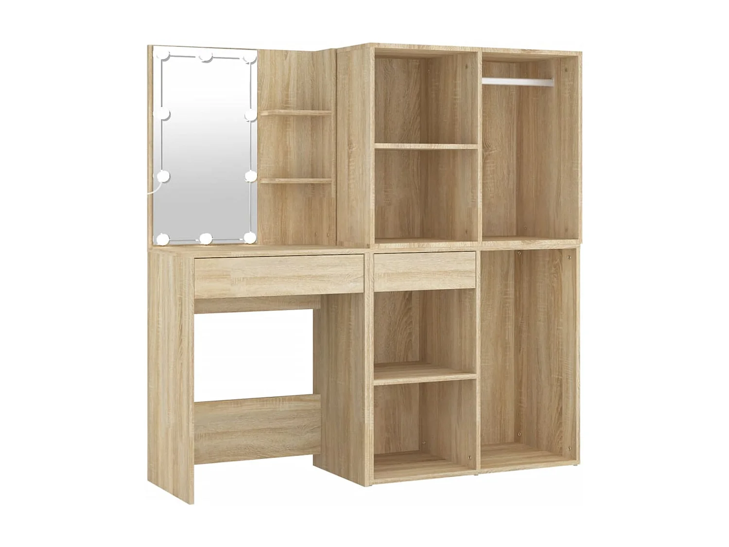 Tocador con LED y 2 armarios madera contrachapada roble Sonoma ES509802