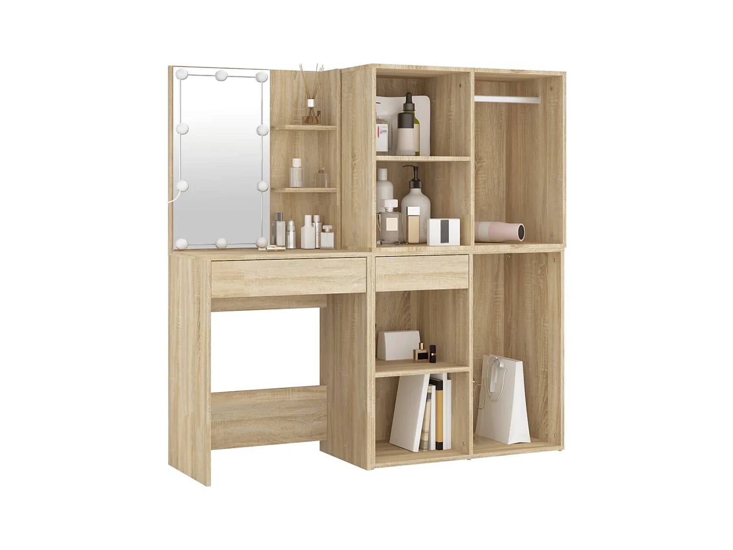 Coiffeuse à LED avec 2 armoires Chêne sonoma Bois d'ingénierie FR34737