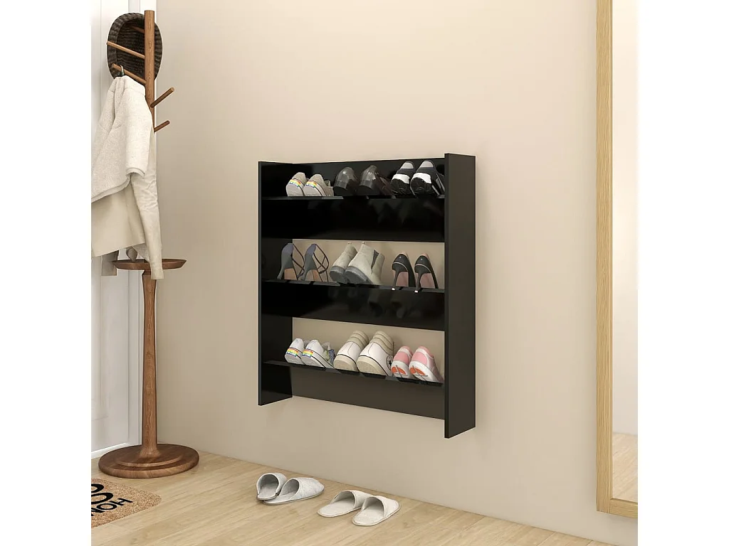 Meuble à chaussures murale noir 80x18x90 cm bois d'ingénierie FR52659