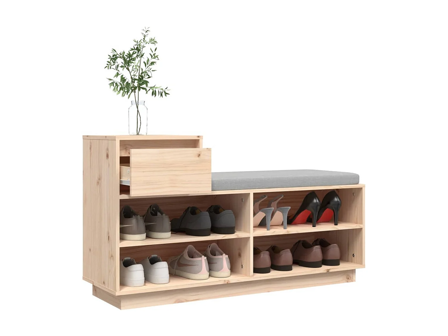 Mueble zapatero de madera maciza de pino 110x34x61 cm ES664918