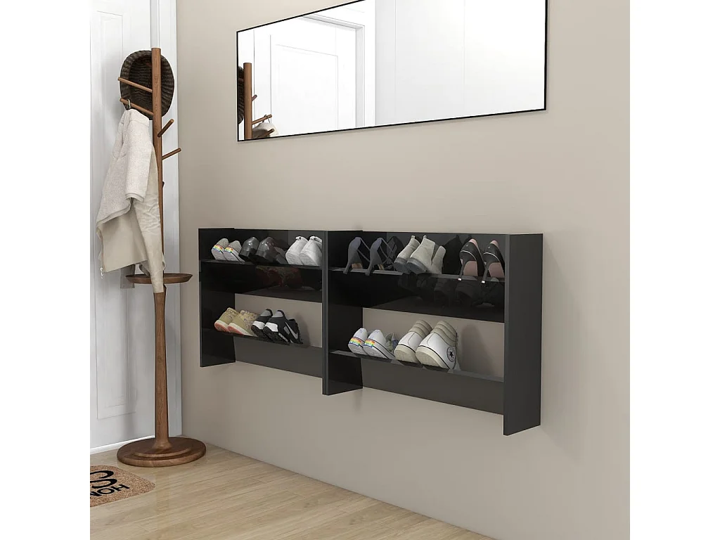 Meubles à chaussures murales 2 pcs blanc brillant 80x18x60 cm FR95791