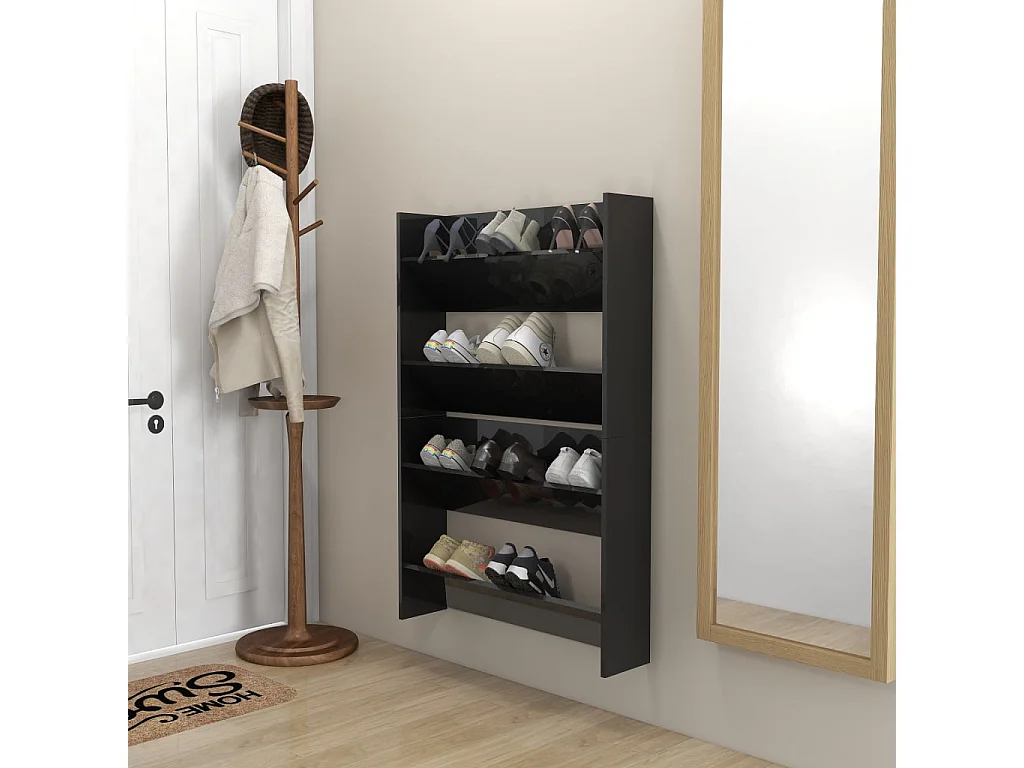 Meubles à chaussures murales 2 pcs blanc brillant 80x18x60 cm FR95791