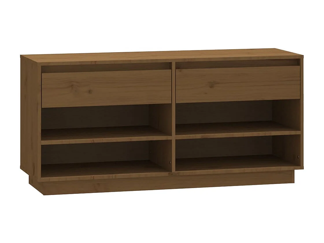 Mueble zapatero de madera maciza pino marrón miel 110x34x52 cm ES534822