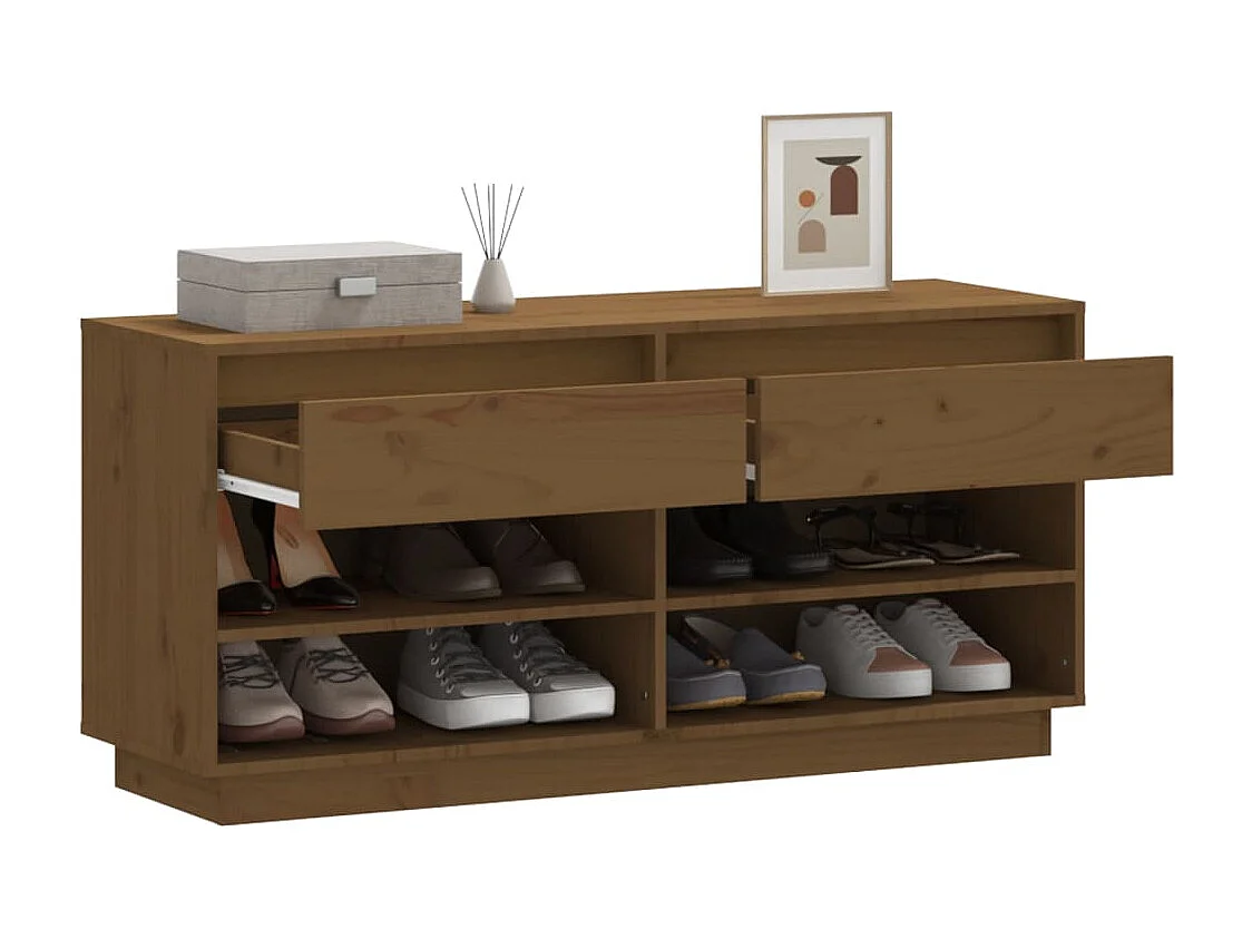 Mueble zapatero de madera maciza pino marrón miel 110x34x52 cm ES534822