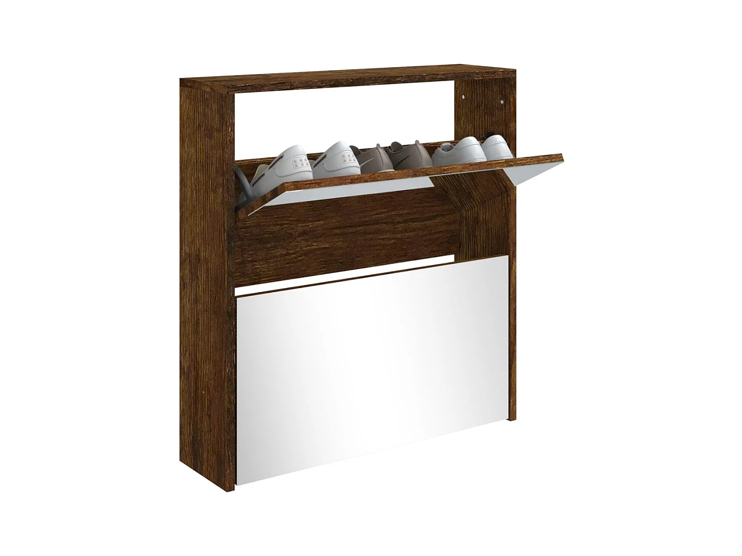 Meuble à chaussures miroir à 2 niveaux Chêne fumé 63x17x67 cm FR92144