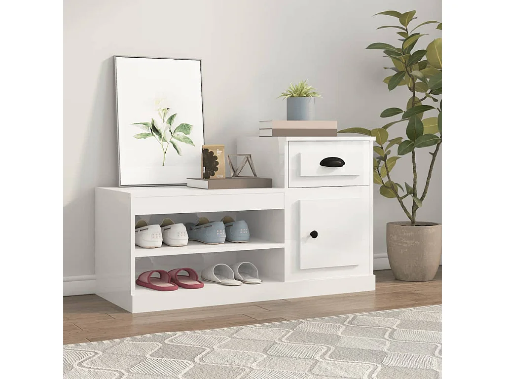 Schoenenkast 100x42x60 cm bewerkt hout hoogglans wit BE141864