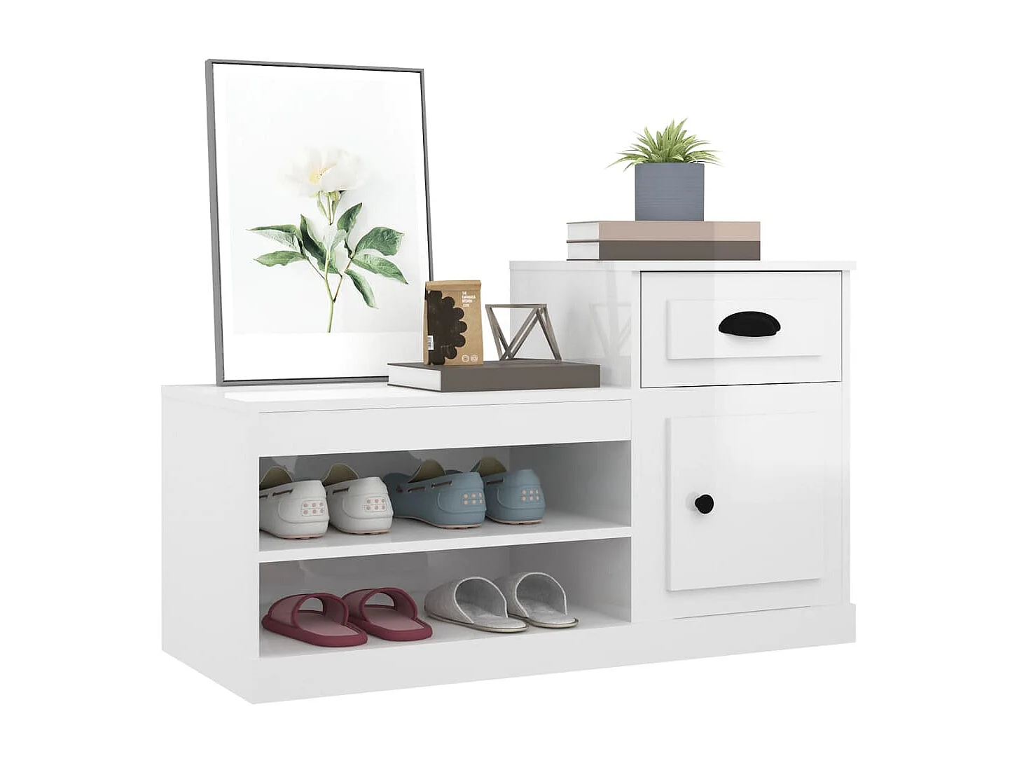 Schoenenkast 100x42x60 cm bewerkt hout hoogglans wit BE141864