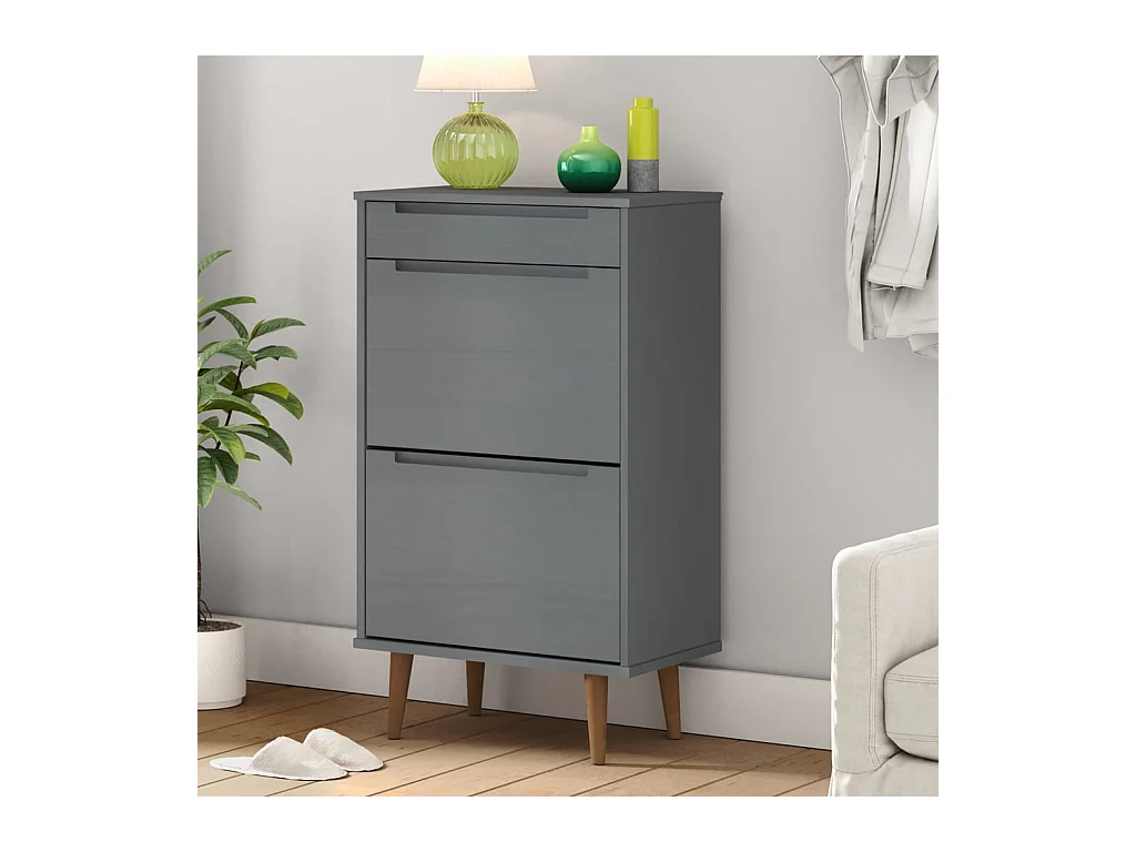 Meuble à chaussures MOLDE Gris 59,5x35x103 cm Bois de pin FR44821