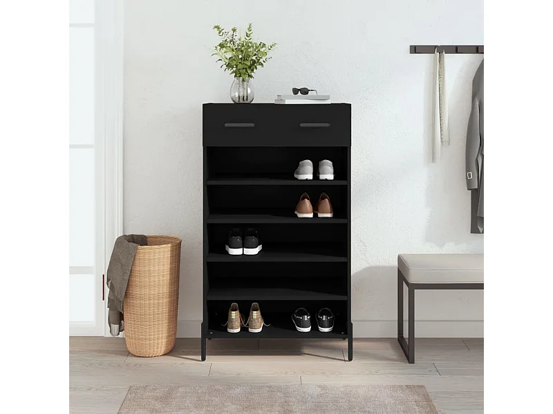 Zapatero madera de ingeniería negro 60x35x105 cm ES254093