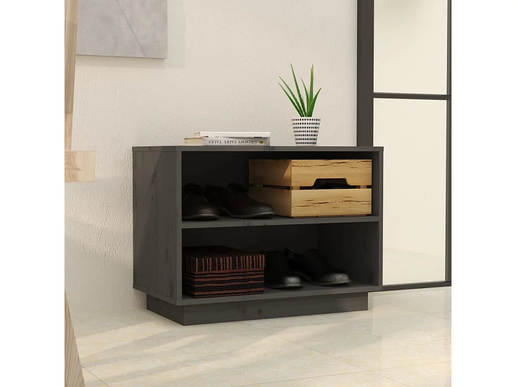 Meuble à chaussures Gris 60x34x45 cm Bois de pin massif FR27226
