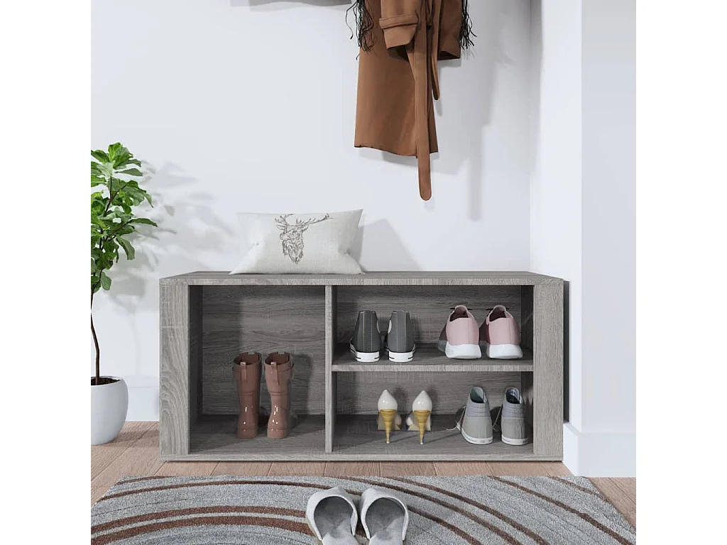 Mueble zapatero madera contrachapada gris Sonoma 100x35x45 cm ES558830