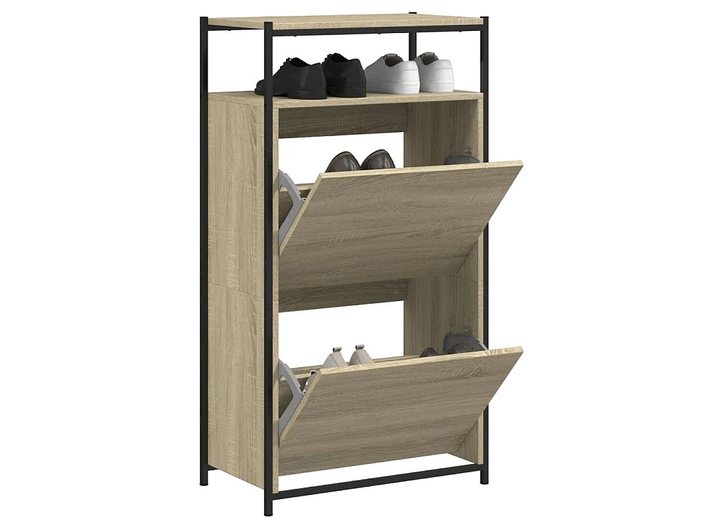 Zapatero de madera de ingeniería roble Sonoma 60x34x112 cm ES989260