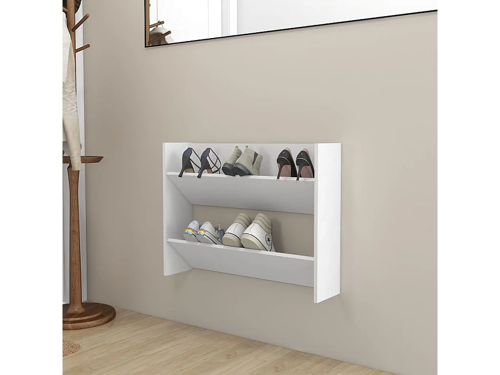 Wandschoenenkast 80x18x60 cm bewerkt hout wit BE987314