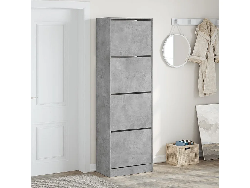 Schoenenkast met 4 klaplades 60x34x187,5 cm betongrijs BE797899