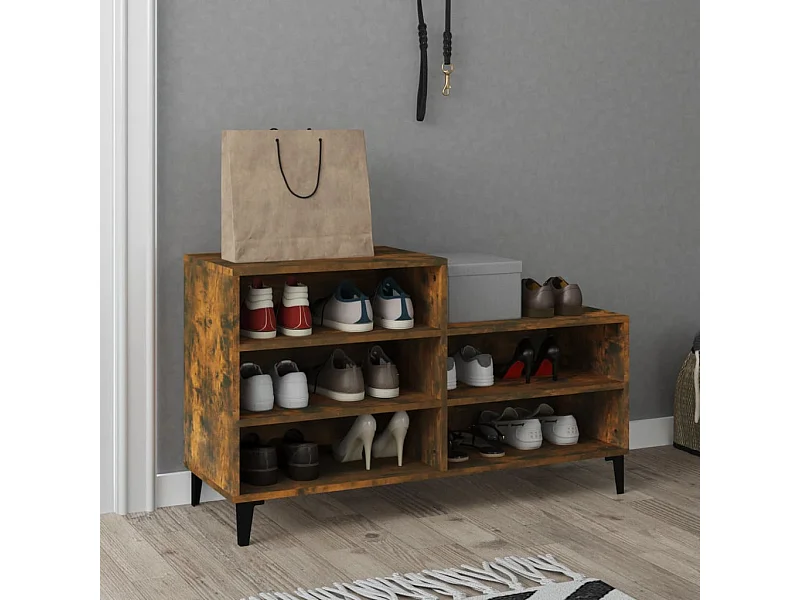 Mueble zapatero madera contrachapada roble ahumado 102x36x60 cm ES840750