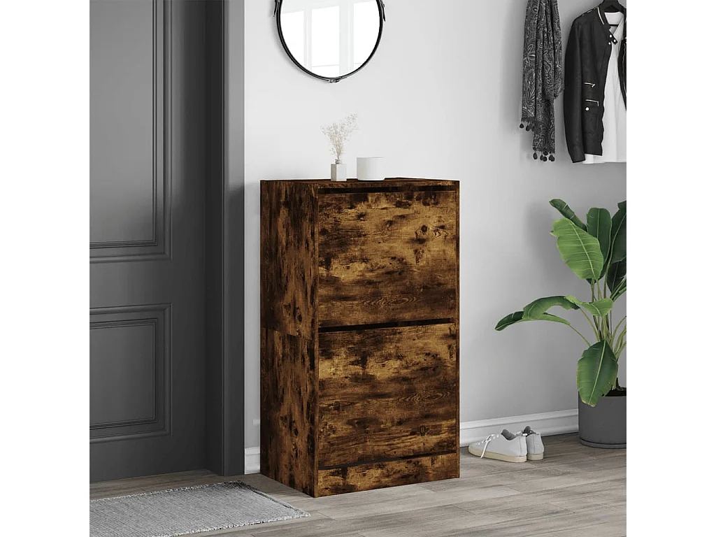 Mueble zapatero 2 cajones abatibles roble ahumado 60x42x108 cm ES218249