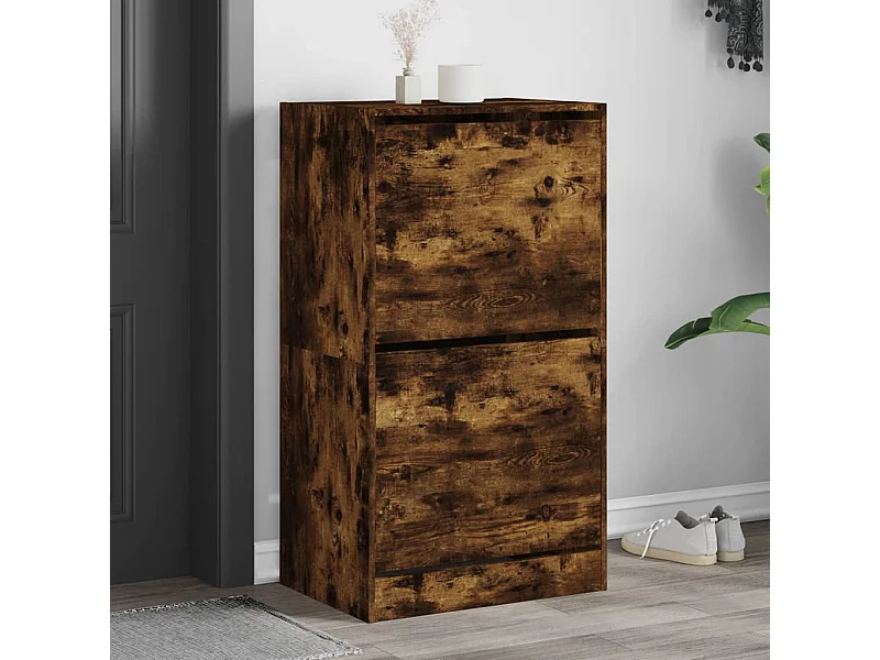 Schoenenkast met 2 klaplades 60x42x108 cm gerookt eikenkleurig BE155161