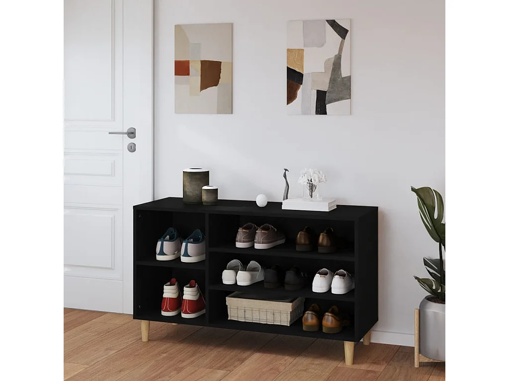 Schoenenkast 102x36x60 cm bewerkt hout zwart BE472142