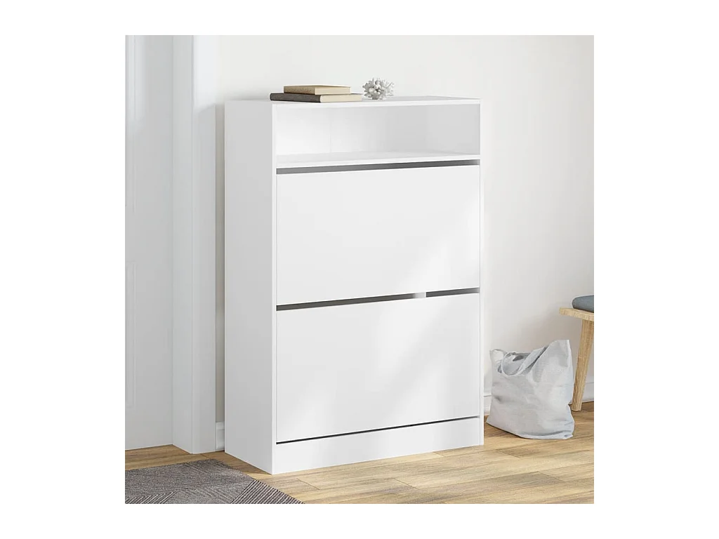Meuble à chaussures 2 tiroirs rabattables blanc 80x34x116 cm FR49898