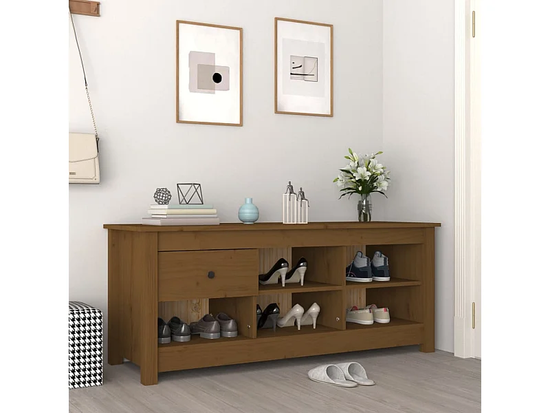Meuble à chaussures Marron miel 110x38x45,5 cm Bois pin massif FR47304