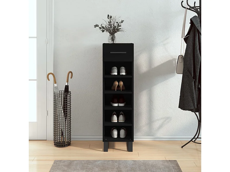 Meuble à chaussures noir 30x35x105 cm bois d'ingénierie FR24705