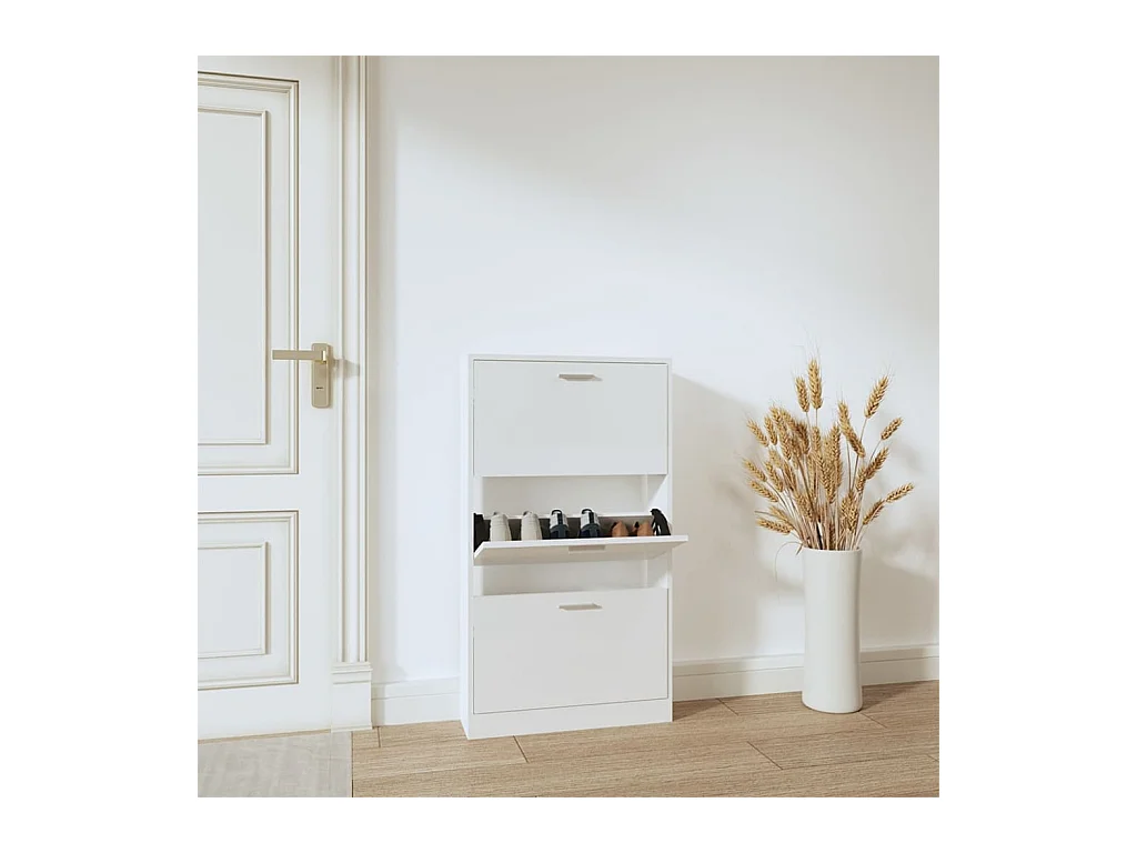 Meuble à chaussure Blanc brillant 59x17x108 cm Bois ingénierie FR43545