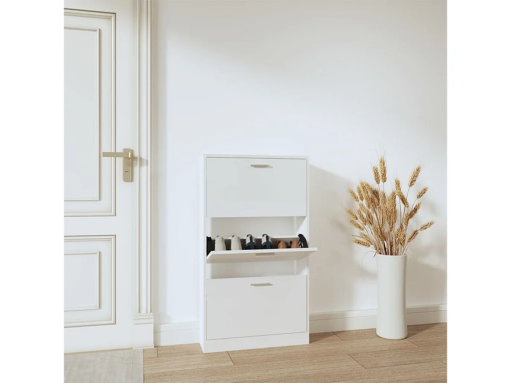 Schoenenkast 59x17x108 cm bewerkt hout hoogglans wit BE904730