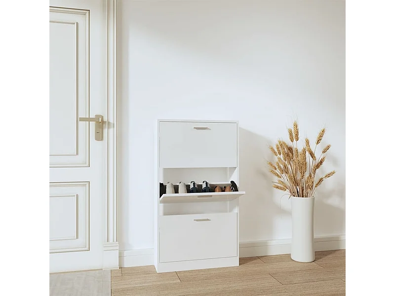 Schoenenkast 59x17x108 cm bewerkt hout hoogglans wit BE904730