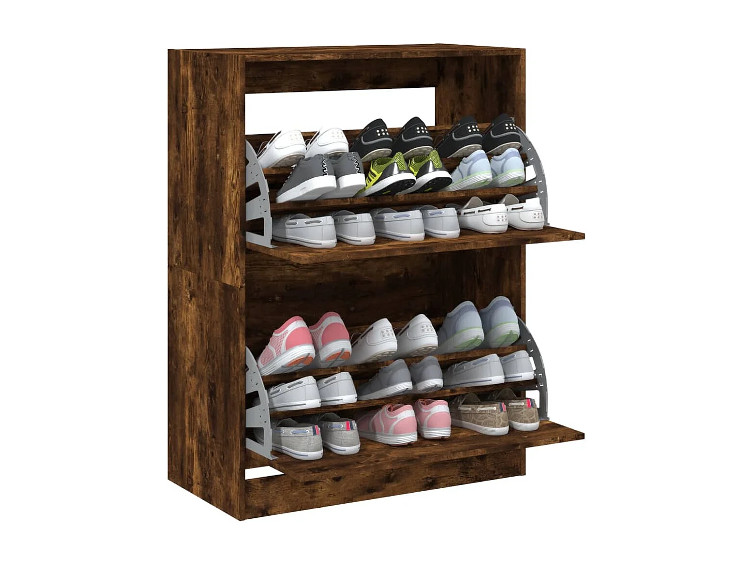 Meuble à chaussures 2 tiroirs rabattables chêne fumé FR70585