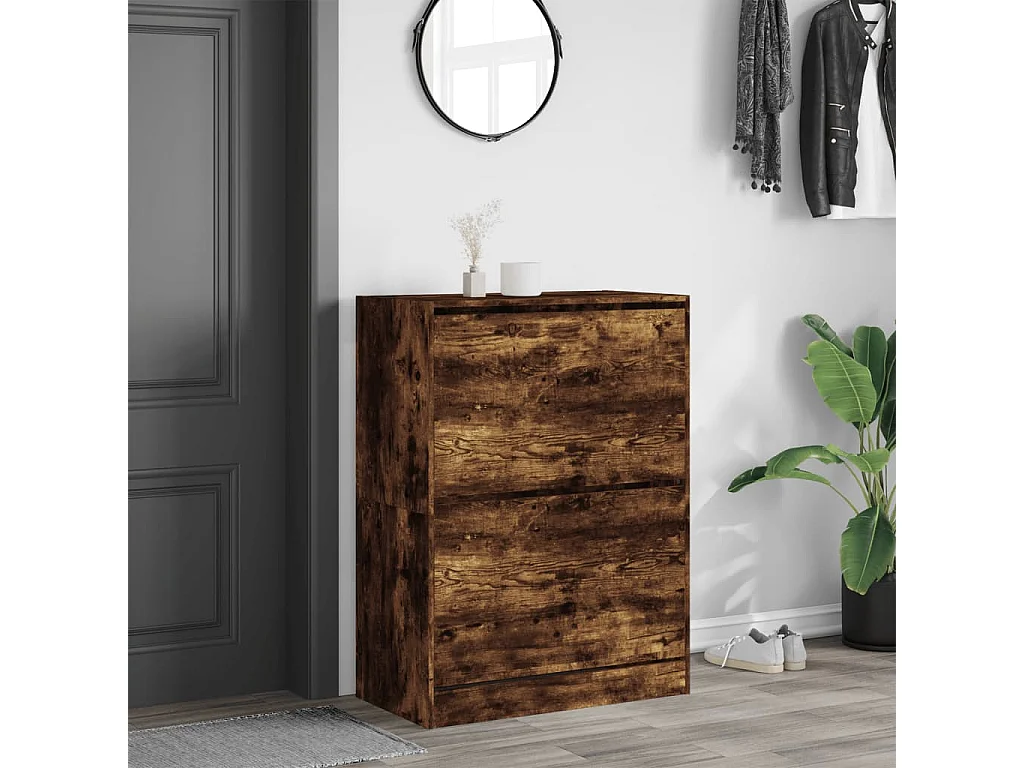 Schoenenkast met 2 klaplades 80x42x108 cm gerookt eikenkleurig BE441740
