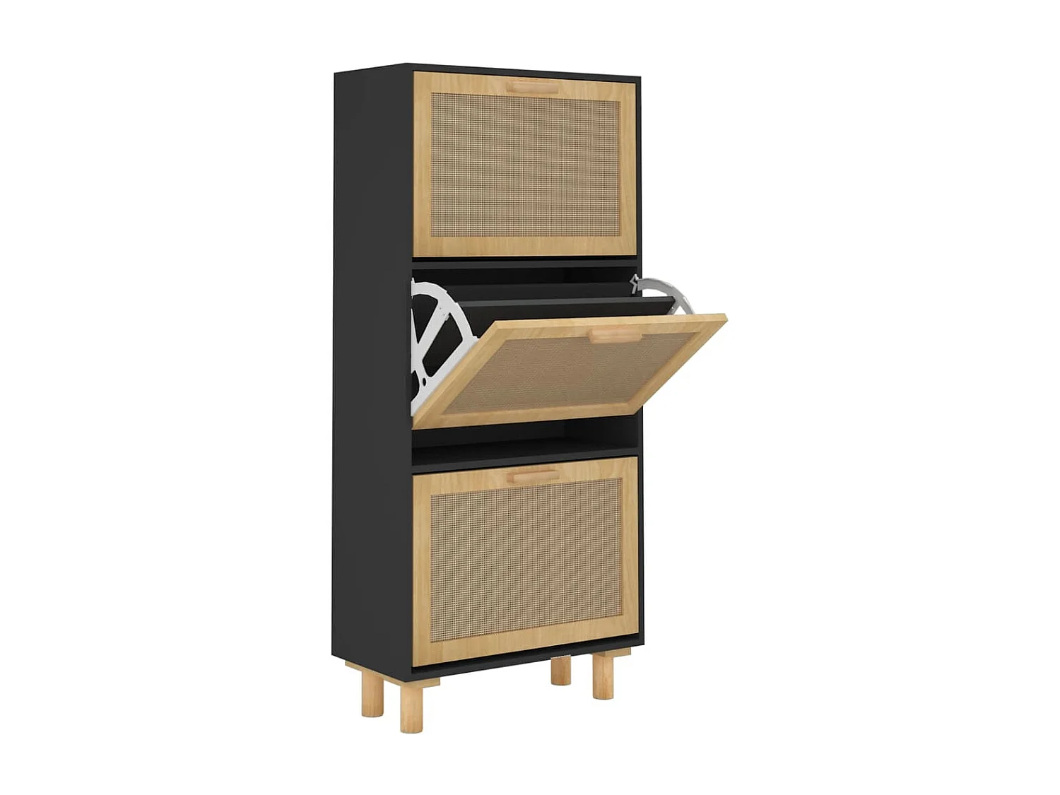 Zapatero madera contrachapada negro ratán natural 52x25x115 cm ES864729