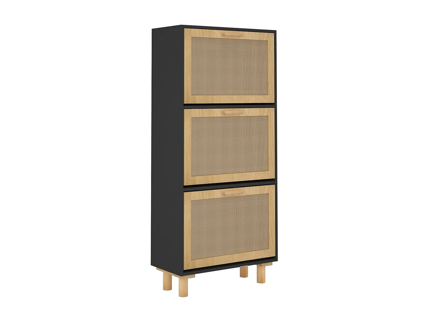 Zapatero madera contrachapada negro ratán natural 52x25x115 cm ES864729