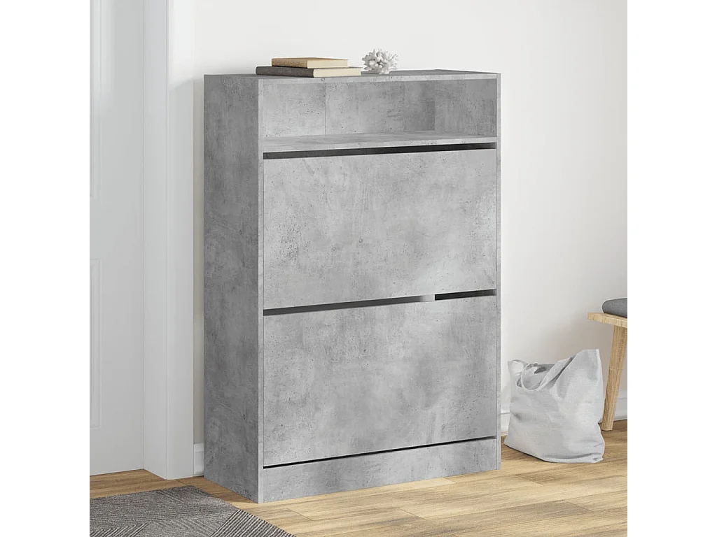 Schoenenkast met 2 klaplades 80x34x116 cm betongrijs BE570348