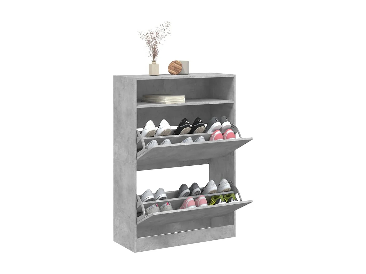 Schoenenkast met 2 klaplades 80x34x116 cm betongrijs BE570348